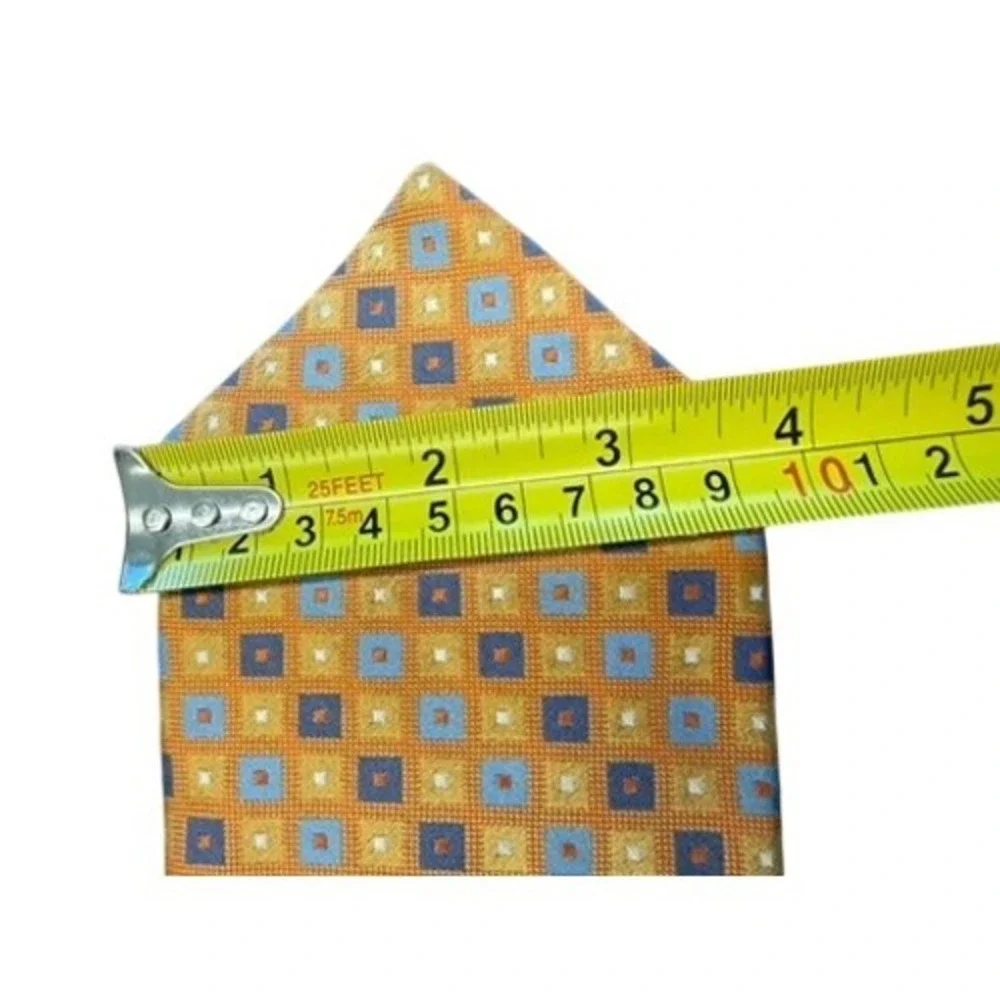 Corporate Image Tom James Mens Silk Tie Orange Blue Geometric Square Extra Long